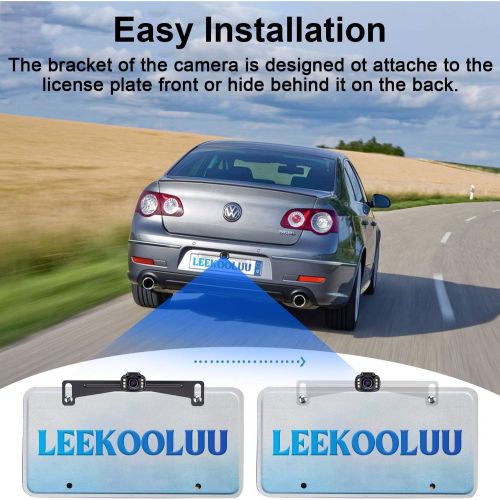  LeeKooLuu Backup Camera and Monitor Kit HD 720P Easy Installation for Cars,Trucks,Pickups Waterproof Night Vision Rear/Front View Camera One Power System Reverse/Continuous Use Gri