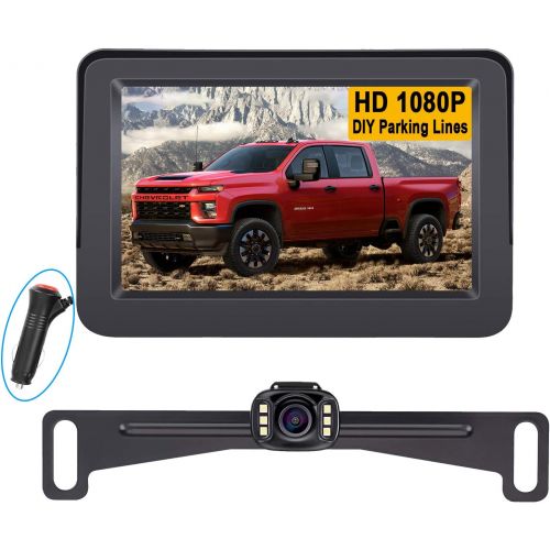  LeeKooLuu Backup Camera and Monitor Kit HD 720P Easy Installation for Cars,Trucks,Pickups Waterproof Night Vision Rear/Front View Camera One Power System Reverse/Continuous Use Gri