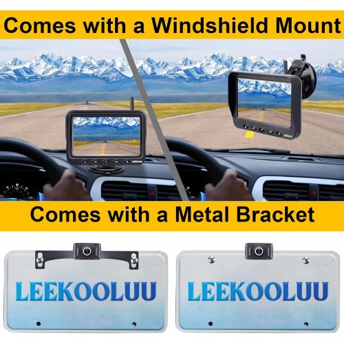  [아마존베스트]LeeKooLuu F08 HD Wireless Backup Camera and 4.3 Monitor System for Cars/ATVs/SUVs/UTVs/Can-Am IP69 Waterproof 6 LED Light Night Vision Rear/Front View with Grid Lines DIY Setting