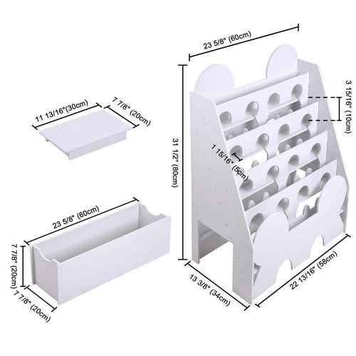  LeeMas Inc Kids Comic Book Shelf 5-Tier Storage Rack Organizer Bookcase Display Holder wSittable Pull-Out Drawer White