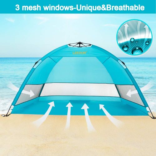  Leedor Outdoor Instant Automatic Pop Up Beach Tent Sun Shelter with SPF 50+ UV Protection for Family(Quick-Up-System)