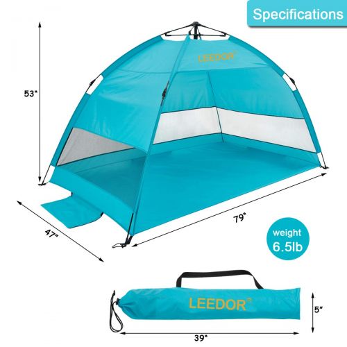  Leedor Outdoor Instant Automatic Pop Up Beach Tent Sun Shelter with SPF 50+ UV Protection for Family(Quick-Up-System)