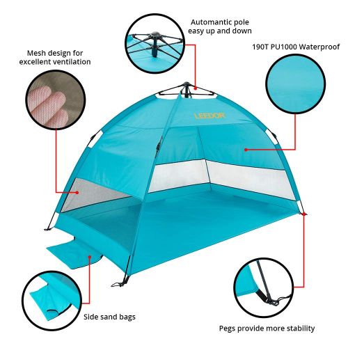  Leedor Outdoor Instant Automatic Pop Up Beach Tent Sun Shelter with SPF 50+ UV Protection for Family(Quick-Up-System)