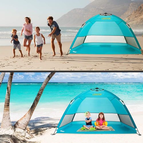  Leedor Outdoor Instant Automatic Pop Up Beach Tent Sun Shelter with SPF 50+ UV Protection for Family(Quick-Up-System)