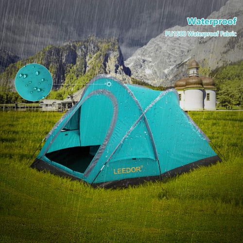  Leedor 2-3 Person Outdoor Family Camping Tent, Waterproof Backpacking Foldable Dome Tent with Carrying Bag, Lightweight & Quick Setup