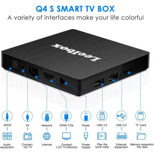  Android 8.1 Box, Leelbox Q4 S 4GB+32GB Quad Core Smart TV Box Support BT 4.12.4GHz WiFi3D4KH.265