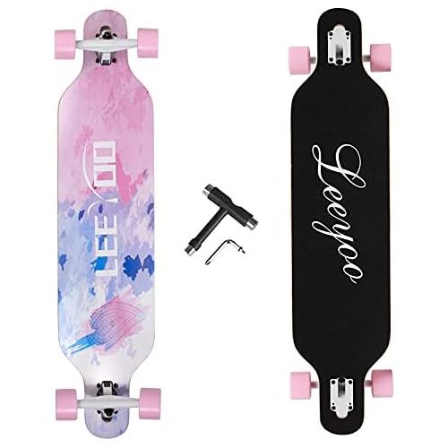  Leeyoo Longboard Skateboard, 41 Inch 8 Layer Natural Maple Drop Through Longboards for Kids Boys Girls Youths Beginners.