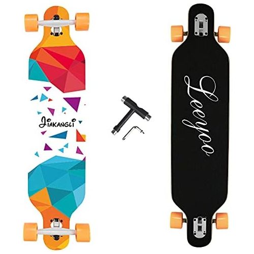  Leeyoo 41 inch Longboard Skateboard,8 Layers Natural Maple Complete，Long Board Complete Cruiser Free-Style and Downhill
