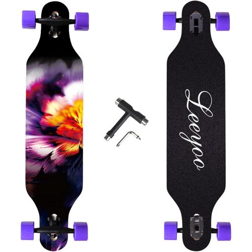  Leeyoo 41 inch Longboard Skateboard,8 Layers Natural Maple Complete，Long Board Complete Cruiser Free-Style and Downhill