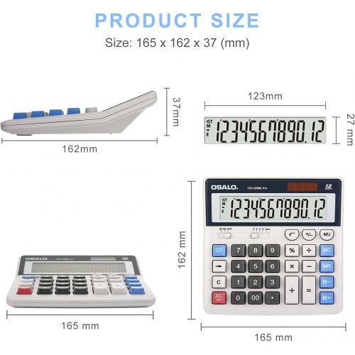  Lefancy Calculator Extra Large Display Solar Big Buttons 12 Digits Desktop Calculator with Round-up, Memory Function (OS-200ML)