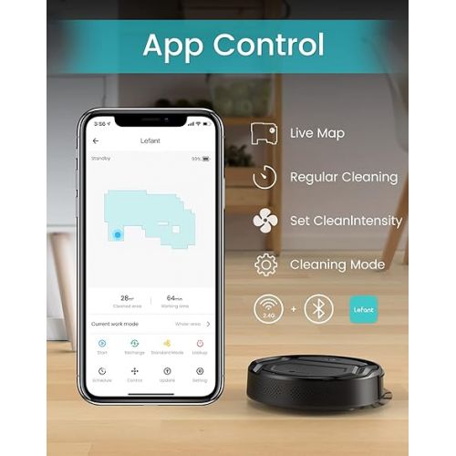  Lefant Robot Vacuum Cleaner with 2200Pa Powerful Suction,120 Mins,WiFi/Alexa/APP/Bluetooth,Schedule Cleaning,Slim Self-Charging Robotic Vacuum Cleaner for Home,Pet Hair,Hard Floors