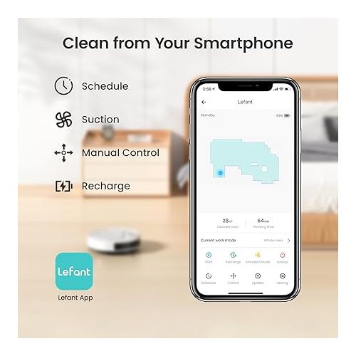  Lefant Robot Vacuum Cleaner, Strong Suction, 120 Mins Runtime, Slim, Low Noise, Automatic Self-Charging, Wi-Fi/App/Alexa Control, Ideal for Pet Hair Hard Floor and Daily Cleaning, M210