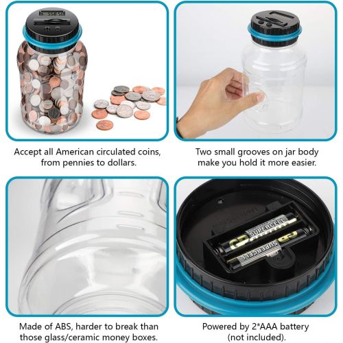  [아마존베스트]Lefree Digital Counting Money Jar,Big Piggy Bank,Piggy Bank for Kids,Piggy Bank Digital Counting Coin Bank,Money Saving Jar,Holds Over in 800,Powered by 2AAA Battery (Not Included)