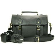 Leftover Studio Leather Camera Bag DSLR Messenger Shoulder Case with Removable Camera Insert 13 Inch Black