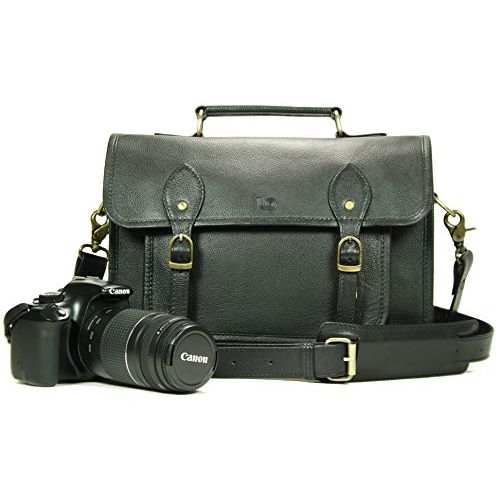  Leftover Studio Leather Camera Bag DSLR Messenger Shoulder Case with Removable Camera Insert 13 Inch Black