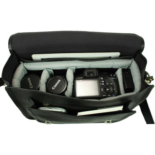  Leftover Studio Leather Camera Bag DSLR Messenger Shoulder Case with Removable Camera Insert 13 Inch Black