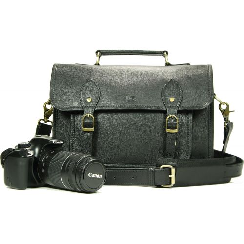  Leftover Studio Leather Camera Bag DSLR Messenger Shoulder Case with Removable Camera Insert 13 Inch Black