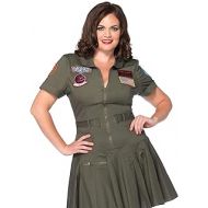 Leg Avenue Womens Size Plus Licensed Top Gun Flight Dress Costume, Green, 1X / 2X