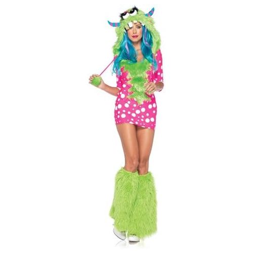  Leg+Avenue Leg Avenue Womens 2 Piece Melody Monster Dotted Dress with Furry Monster Hood