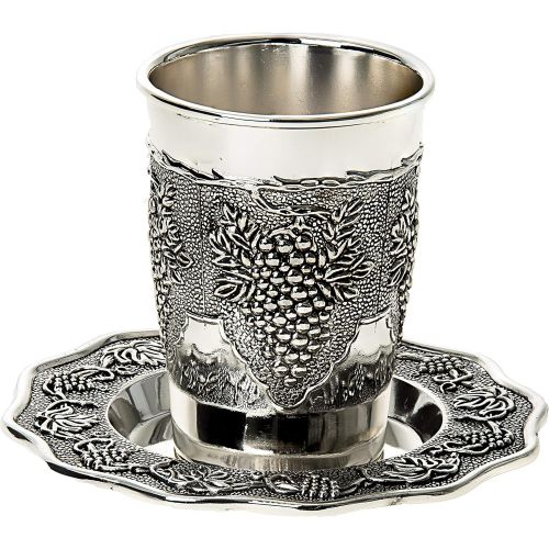  [아마존베스트]Legacy Silver Plated Grape Design Kiddush Cup with Coaster 3.5