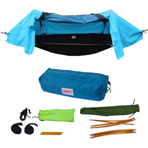  Legacy Premium Food Storage Camping Hammock Tent - Parachute Nylon - Portable, 1 Person Compact Backpacking - Outdoor & Emergency Gear - Tree Straps, Tie Ropes, Mosquito Net, Rain