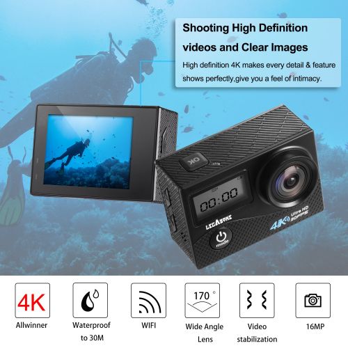  LegazoneSports Action Camera 12MP 1080P 2.0 LCD 170° Wide Angle Lens Waterproof Diving HD Camcorder Car DVR Dual Screen