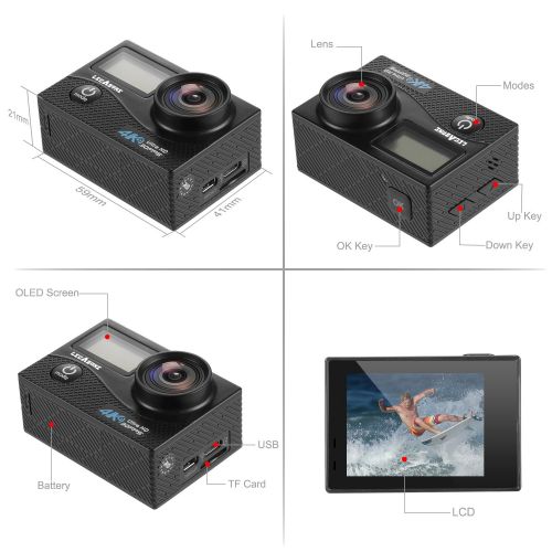  LegazoneSports Action Camera 12MP 1080P 2.0 LCD 170° Wide Angle Lens Waterproof Diving HD Camcorder Car DVR Dual Screen