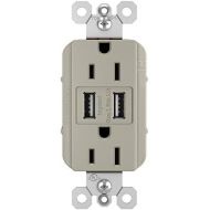 Legrand - Pass & Seymour radiant TM826USBNICCV4 USB Charger Outlets USB 2.0 and 3.0 compatible devices with Duplex Tamper-Resistant 15A Wall Power Outlets, Phone Charger, Brushed N