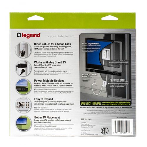  Legrand-On-Q Legrand - On-Q 16314 HT2202WHV1 In-Wall TV Power & Cable Management Kit, Hides Power & AV Cables for Clean, Clutter-Free Installation