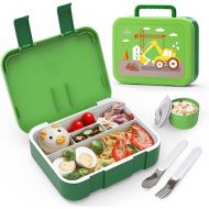 Lehoo Castle Bento Lunch Box for Kids, 1250mL Lunch Box for Boys with 5 Compartments, Kids Lunch Container with Utensil - Included Spoon, Fork, Sauce Jar, Microwave and Dishwasher Safe