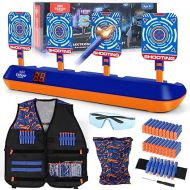 Lehoo Castle Electronic Shooting Targets, Digital Target for Nerf Guns with Auto-Reset, Scoring Shooting Games Includes Kids Tactical Vest, 60 Bullets, Glasses, Gift Toy for Kids Boys Girls