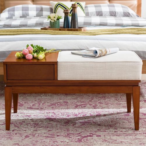  Leick Furniture 10131-CN/OW One Drawer Bench/Coffee Table with Seat Cushion, Cinnamon/Off-White Linen