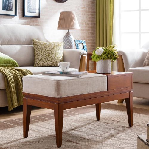  Leick Furniture 10131-CN/OW One Drawer Bench/Coffee Table with Seat Cushion, Cinnamon/Off-White Linen