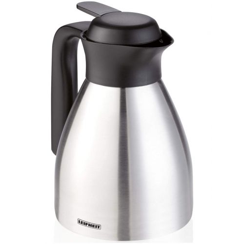  Leifheit Shine 0,6 L Isolierkanne, 100% dicht, Thermoskanne mit doppelwandigem Edelstahl-Isolierkoerper, praktisches OEffnen und Schliessen mit einer Hand, Kaffekanne, Teekanne, silbe