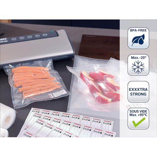  [아마존베스트]Leifheit Vacuum Bags 20 x 30 cm, 50 Vacuum Bags for Preserving Food, Suitable for Freezing, Vacuum Bags, BPA-Free, Boil-Resistant, Sous Vide and Microwave, Includes 56 Labels