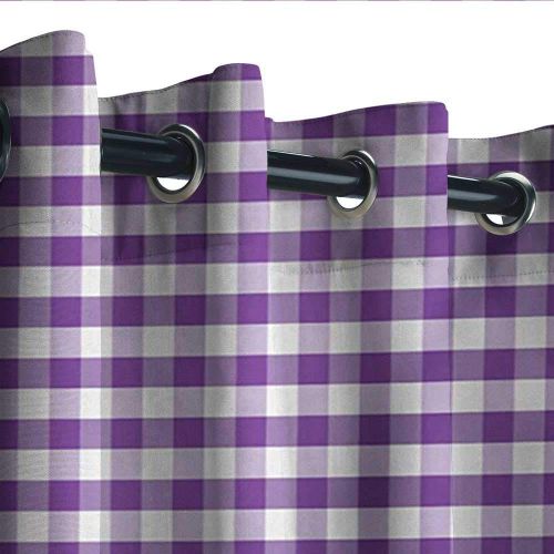  Leinuoyi leinuoyi Checkered Tablecloth, Outdoor Curtain Set of 2 Panels, Purple and White Colored Gingham Checks Rows Picnic Theme Vintage Style Print, Fashions Drape W120 x L96 Inch Purple