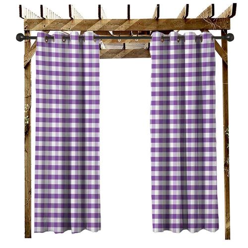  Leinuoyi leinuoyi Checkered Tablecloth, Outdoor Curtain Set of 2 Panels, Purple and White Colored Gingham Checks Rows Picnic Theme Vintage Style Print, Fashions Drape W120 x L96 Inch Purple