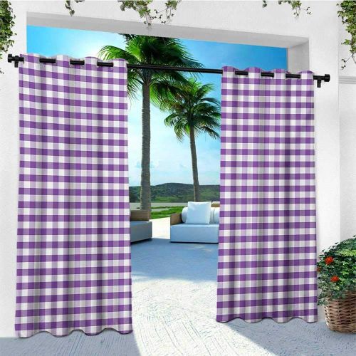  Leinuoyi leinuoyi Checkered Tablecloth, Outdoor Curtain Set of 2 Panels, Purple and White Colored Gingham Checks Rows Picnic Theme Vintage Style Print, Fashions Drape W120 x L96 Inch Purple