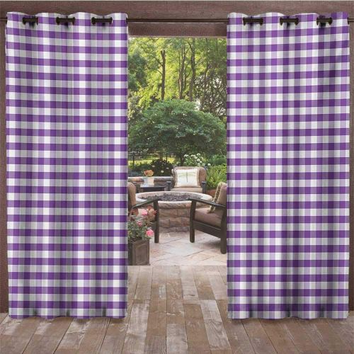  Leinuoyi leinuoyi Checkered Tablecloth, Outdoor Curtain Set of 2 Panels, Purple and White Colored Gingham Checks Rows Picnic Theme Vintage Style Print, Fashions Drape W120 x L96 Inch Purple
