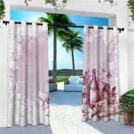 Leinuoyi Wine, Outdoor Curtain panels Set of 2, Grunge Abstract Frame Bunch of Grapes Leaves Country Drinks Food Picnic Concept, Outdoor Curtain Set for Patio Waterproof W96 x L96 Inch Lila