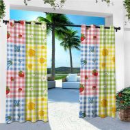Leinuoyi leinuoyi Spring, Outdoor Curtain Pole, Colorful Pattern with Strawberries Chamomiles Bluebells and Marigold Picnic Design, Outdoor Curtain Set for Patio Waterproof W96 x L108 Inch