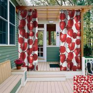 Leinuoyi leinuoyi Red, Outdoor Curtain Ties, Strawberries and Cherries Spring Fruits Organic Food and Picnic Image, Set for Patio Waterproof W108 x L96 Inch Burgundy Green and White