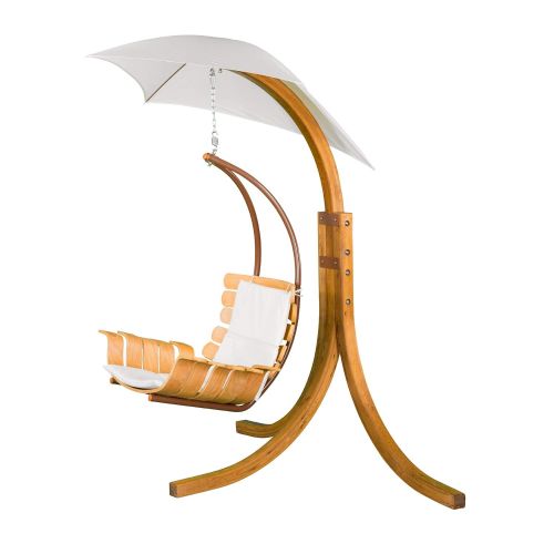  Leisure Season SCU894 Poolside Swing Chair with Umbrella - Brown - 1 Piece - Outdoor Furniture for Balcony, Patio, Lawn, Front Porch - Modern Decor Hanging Lounge Chairs with Metal
