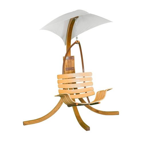  Leisure Season SCU894 Poolside Swing Chair with Umbrella - Brown - 1 Piece - Outdoor Furniture for Balcony, Patio, Lawn, Front Porch - Modern Decor Hanging Lounge Chairs with Metal