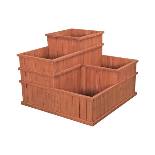  Leisure Season MLP3232 Medium Brown-1 Piece-Indoor and Outdoor Plant Box for Herb, Succulent, Flowe Multi Level Planter