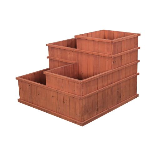  Leisure Season MLP3232 Medium Brown-1 Piece-Indoor and Outdoor Plant Box for Herb, Succulent, Flowe Multi Level Planter