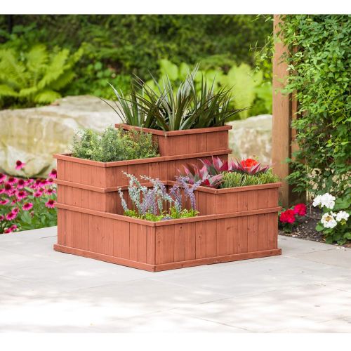  Leisure Season MLP3232 Medium Brown-1 Piece-Indoor and Outdoor Plant Box for Herb, Succulent, Flowe Multi Level Planter