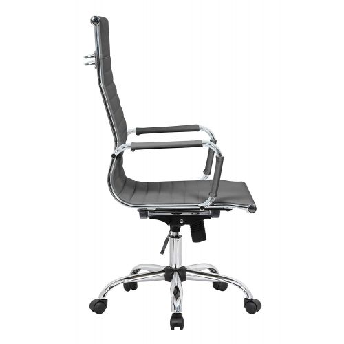  LeisureMod Harris Modern Adjustable Office Executive Swivel Chair Leatherette High-Back Task Office Chair (Grey)