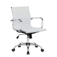 LeisureMod Harris Modern Adjustable Office Executive Swivel Chair Leatherette Task Office Chair (White)
