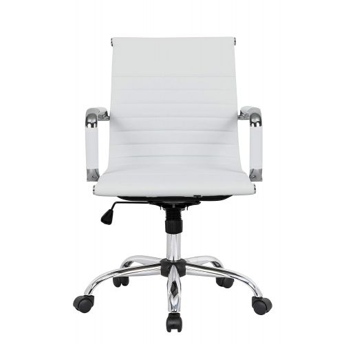  LeisureMod Harris Modern Adjustable Office Executive Swivel Chair Leatherette Task Office Chair (White)